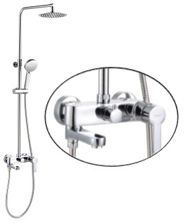 RUBINE Rainshower Set RSC-INOX-R8-3361R2-AF with swivel mixer